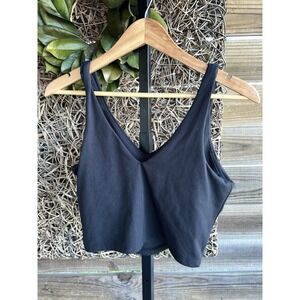 Athleta Transcend V Neck Rib Crop Sports Bra Large Black